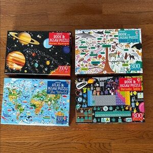 Set of 4 Usborne Educational Jigsaw Puzzles, some with educational booklets